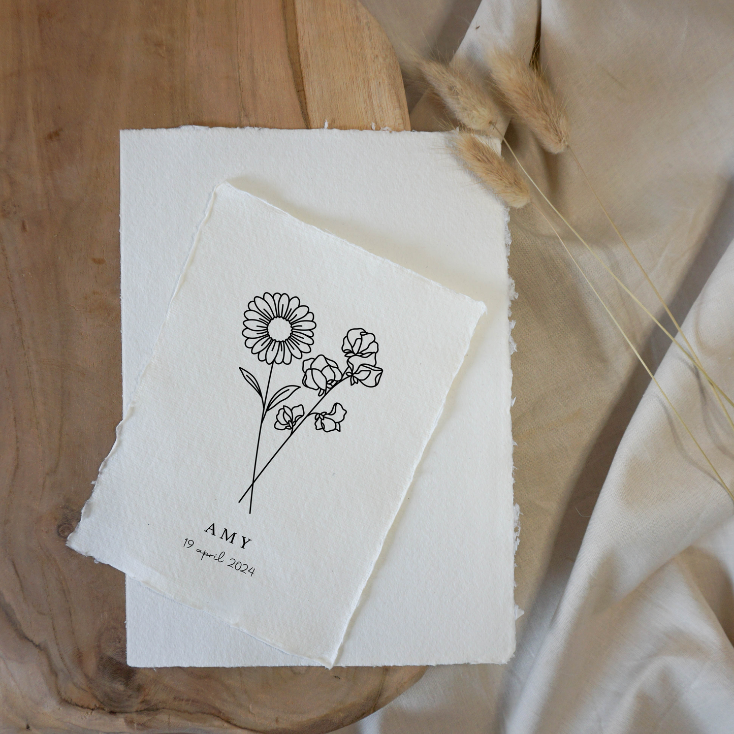 April Geboortebloem | Gepersonaliseerd op Handgeschept Katoenpapier