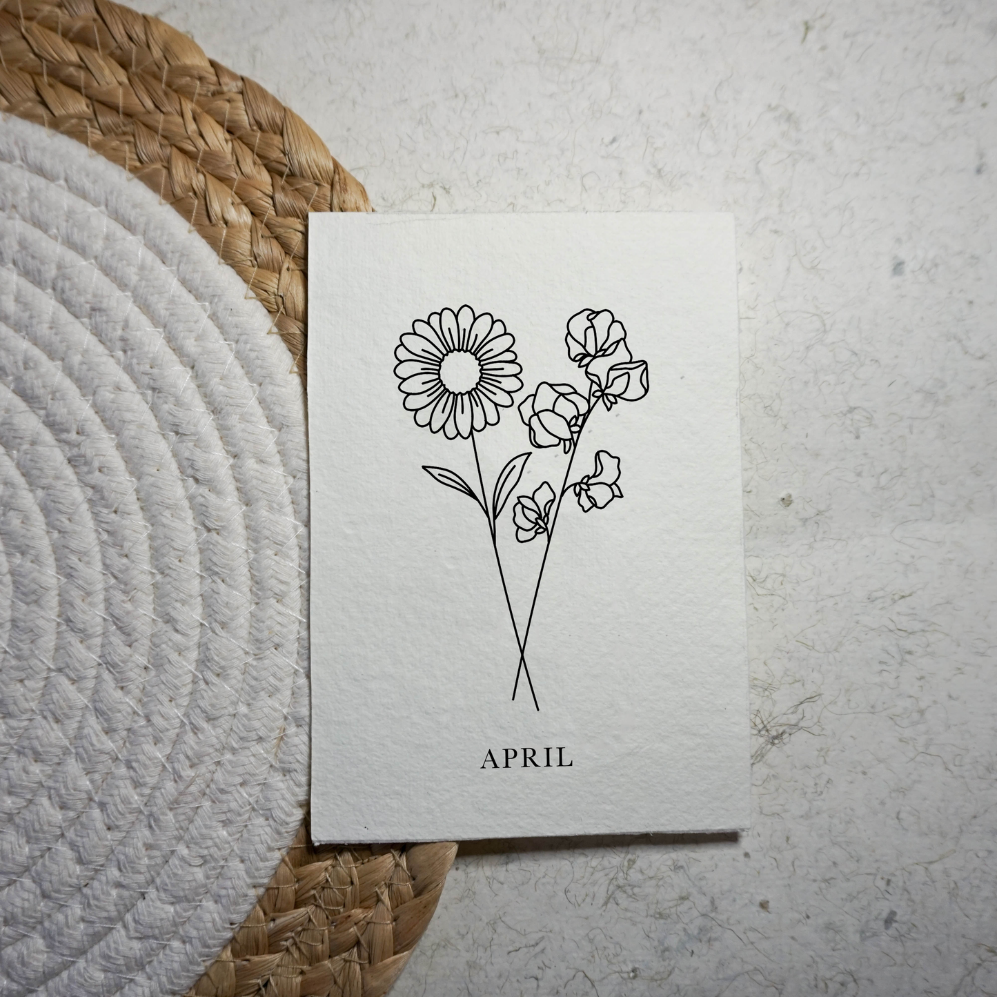 Geboortebloemenkaartje April | Gedrukt op Handgeschept Katoenpapier
