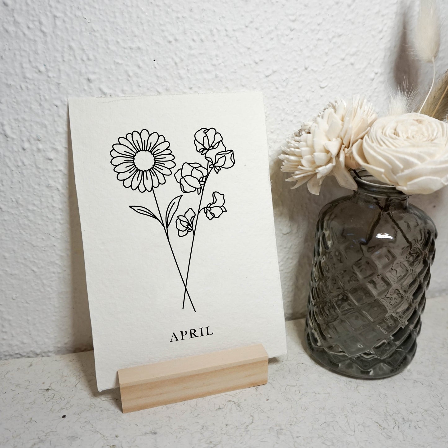 Geboortebloemenkaartje April | Gedrukt op Handgeschept Katoenpapier