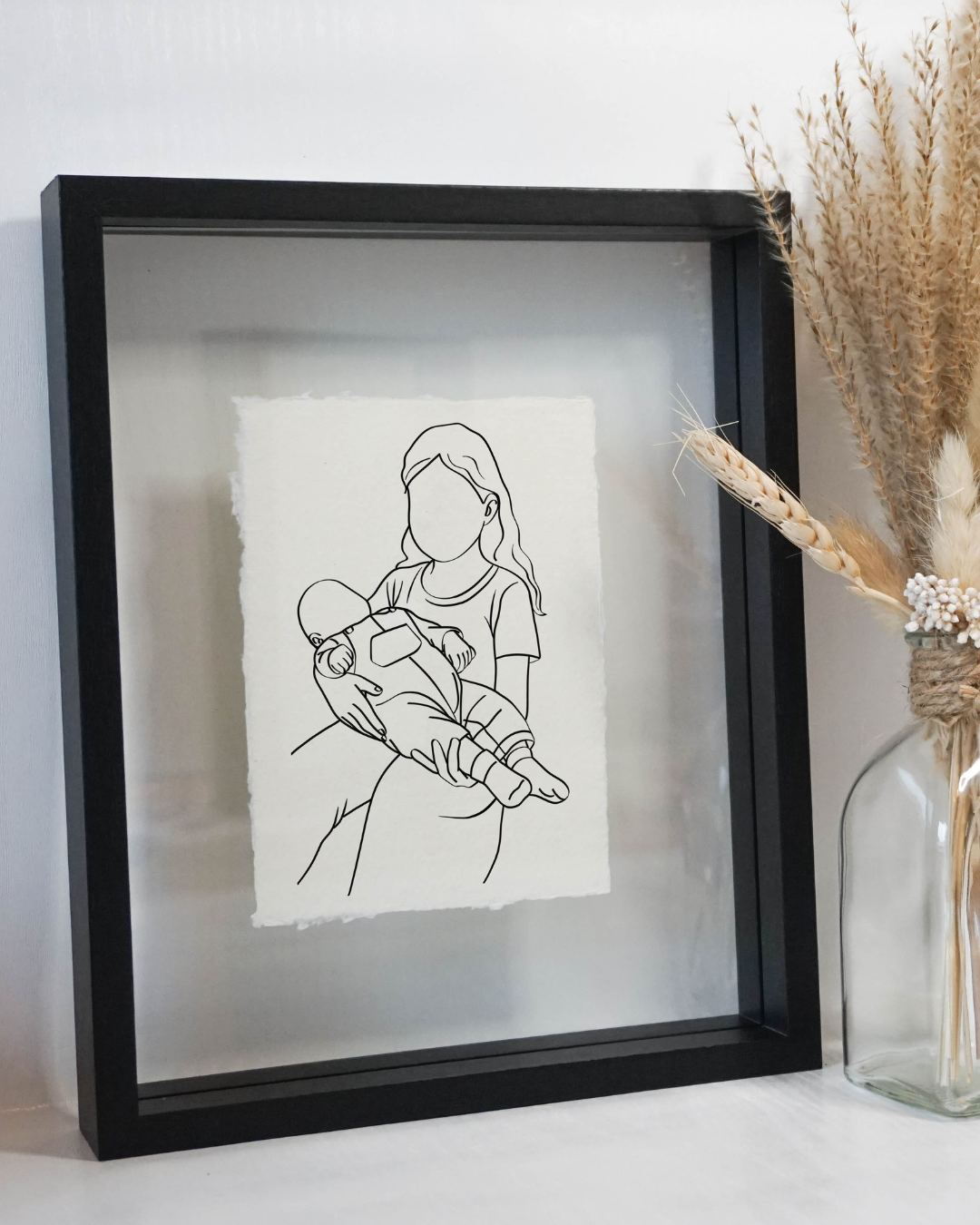 Portret Line Art Illustratie (1-2 personen) Op Handgeschept Katoenpapier