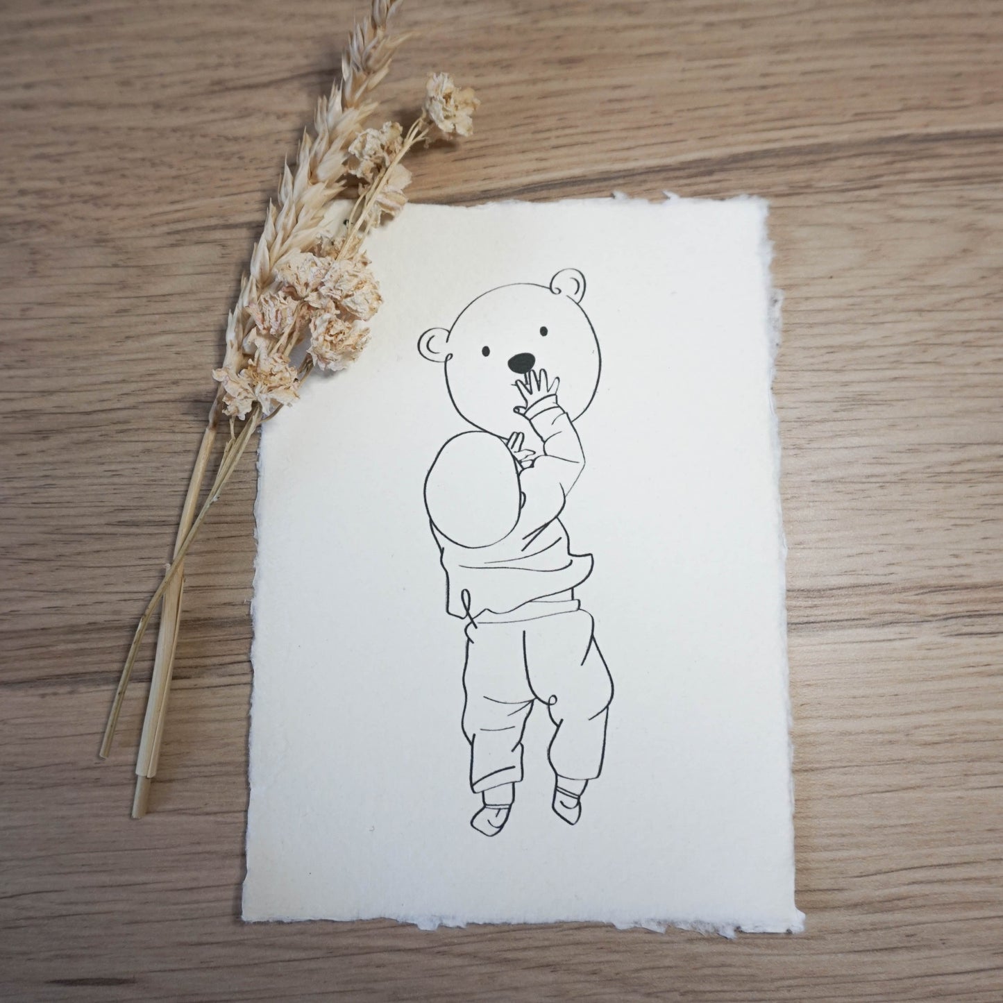 Portret Line Art Illustratie (1-2 personen) Op Handgeschept Katoenpapier