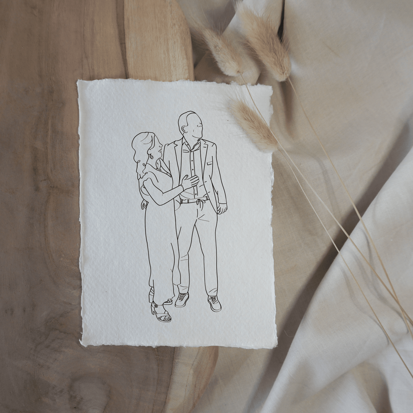 Portret Line Art Illustratie (1-2 personen) Op Handgeschept Katoenpapier