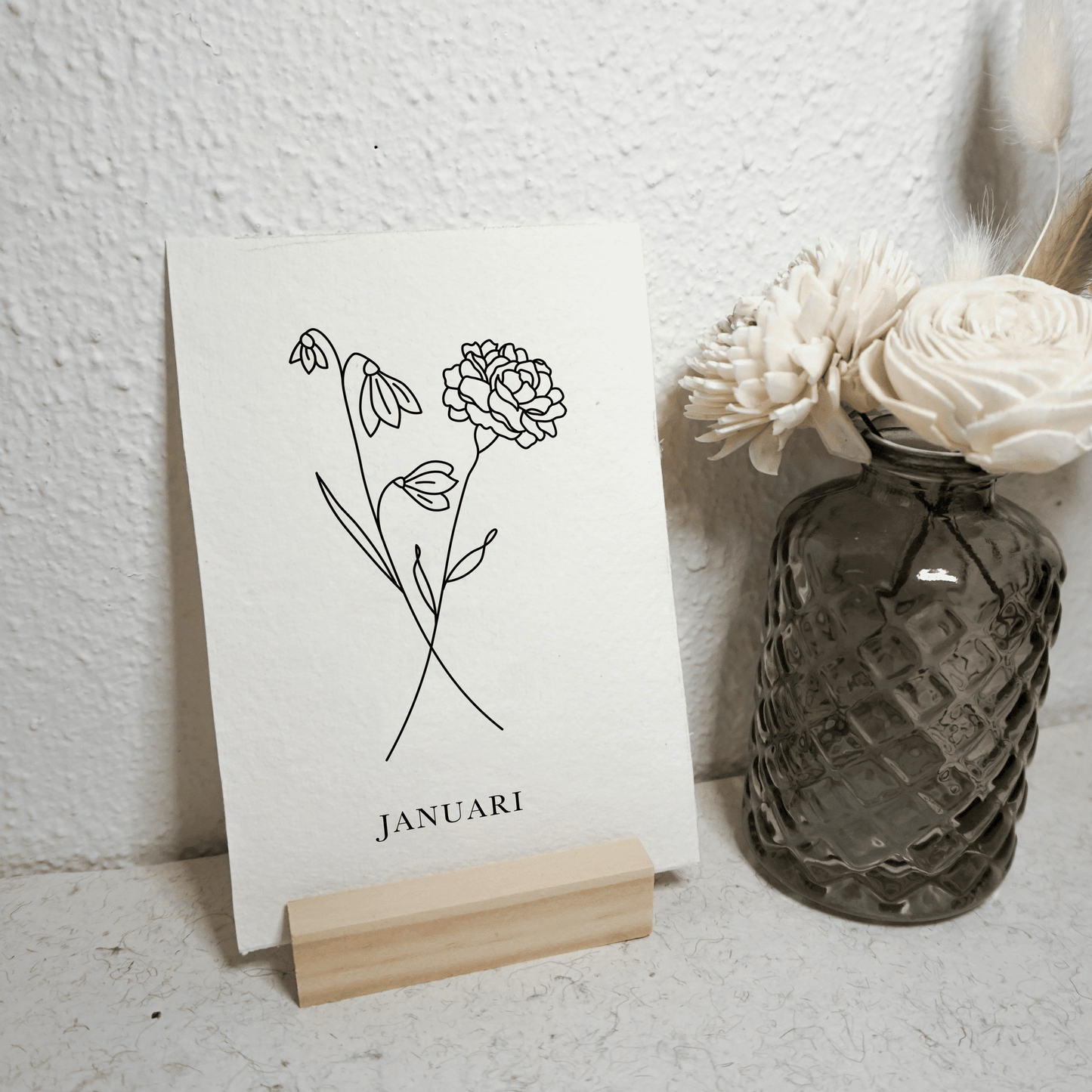Geboortebloemenkaartje Januari | Gedrukt op Handgeschept Katoenpapier