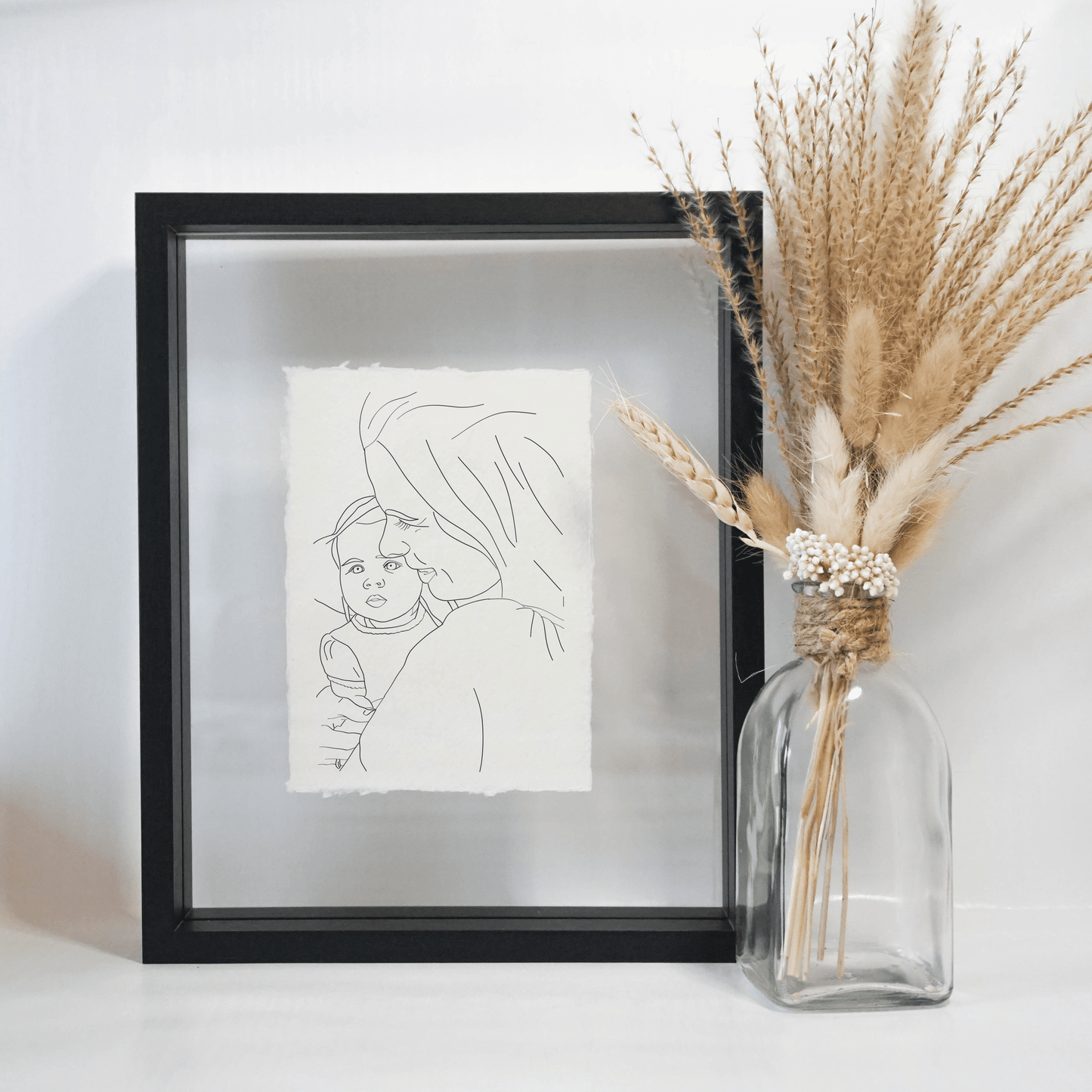 Portret Line Art Illustratie (1-2 personen) Op Handgeschept Katoenpapier