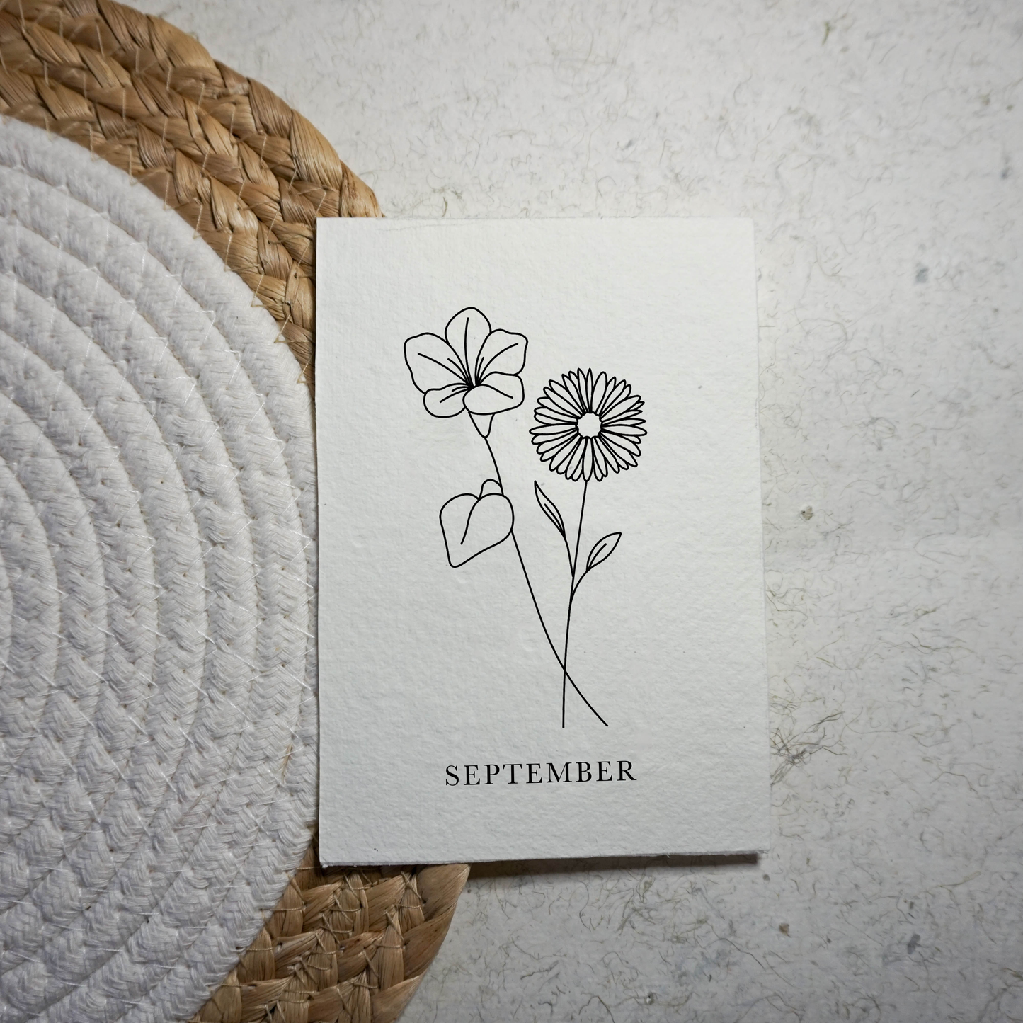 Geboortebloemenkaartje September | Gedrukt op Handgeschept Katoenpapier