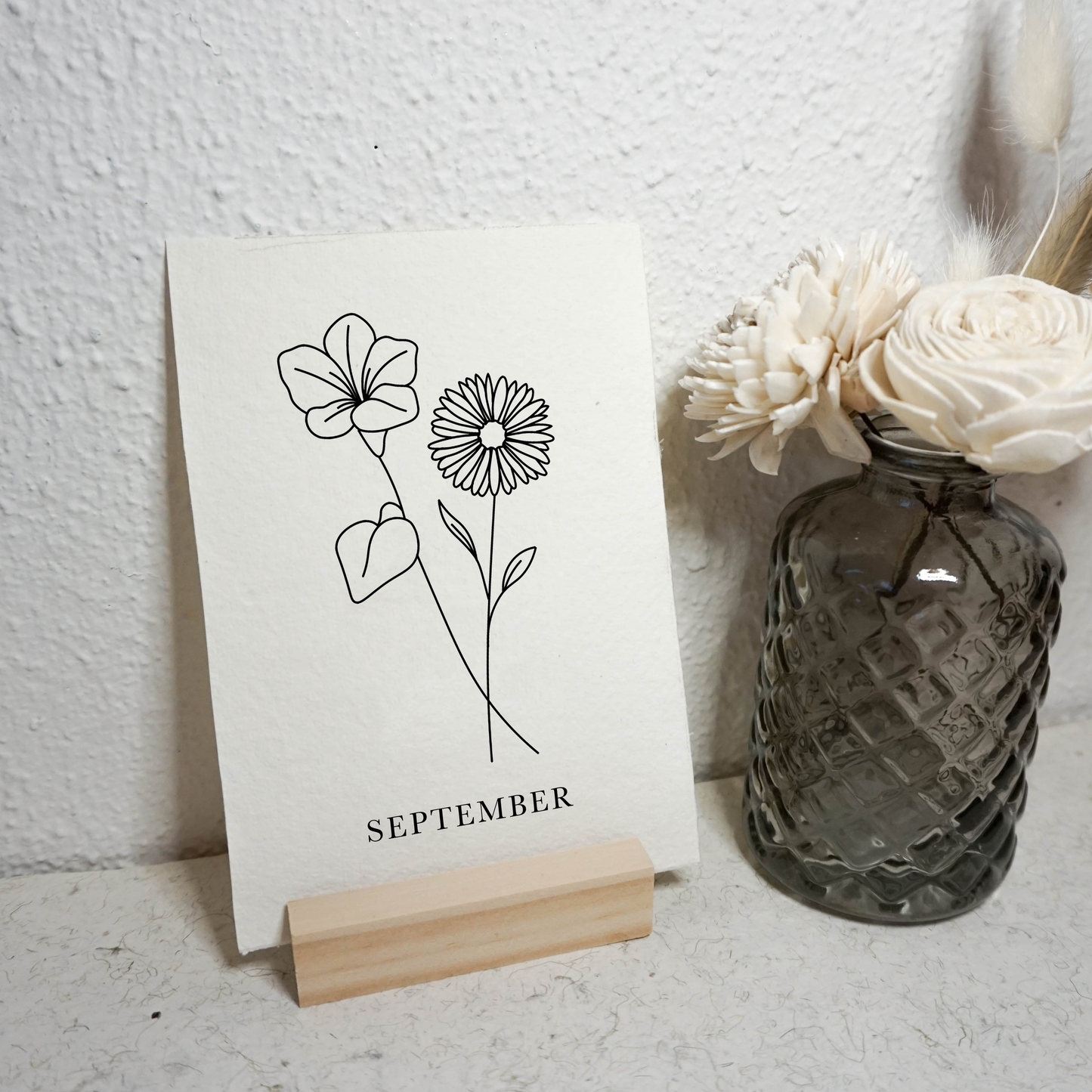 Geboortebloemenkaartje September | Gedrukt op Handgeschept Katoenpapier