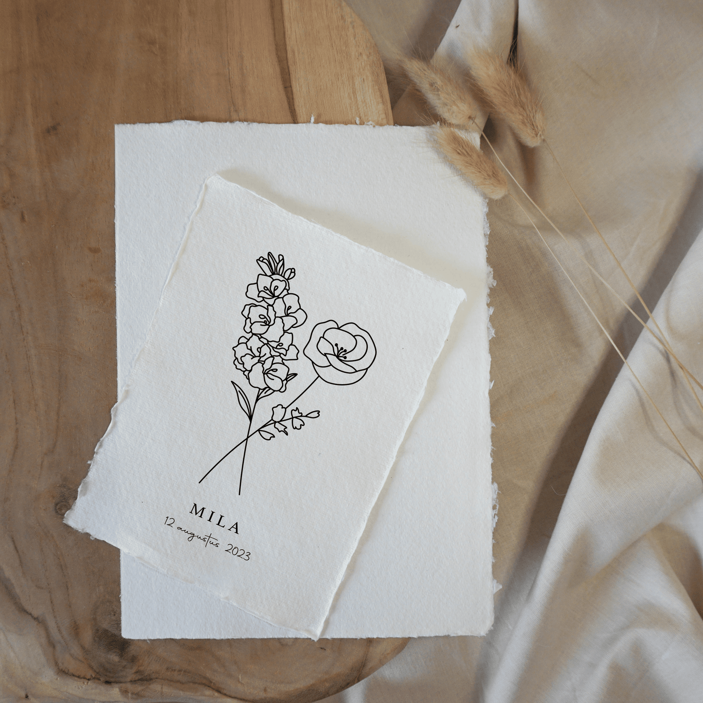 Augustus Geboortebloem | Gepersonaliseerd op Handgeschept Katoenpapier