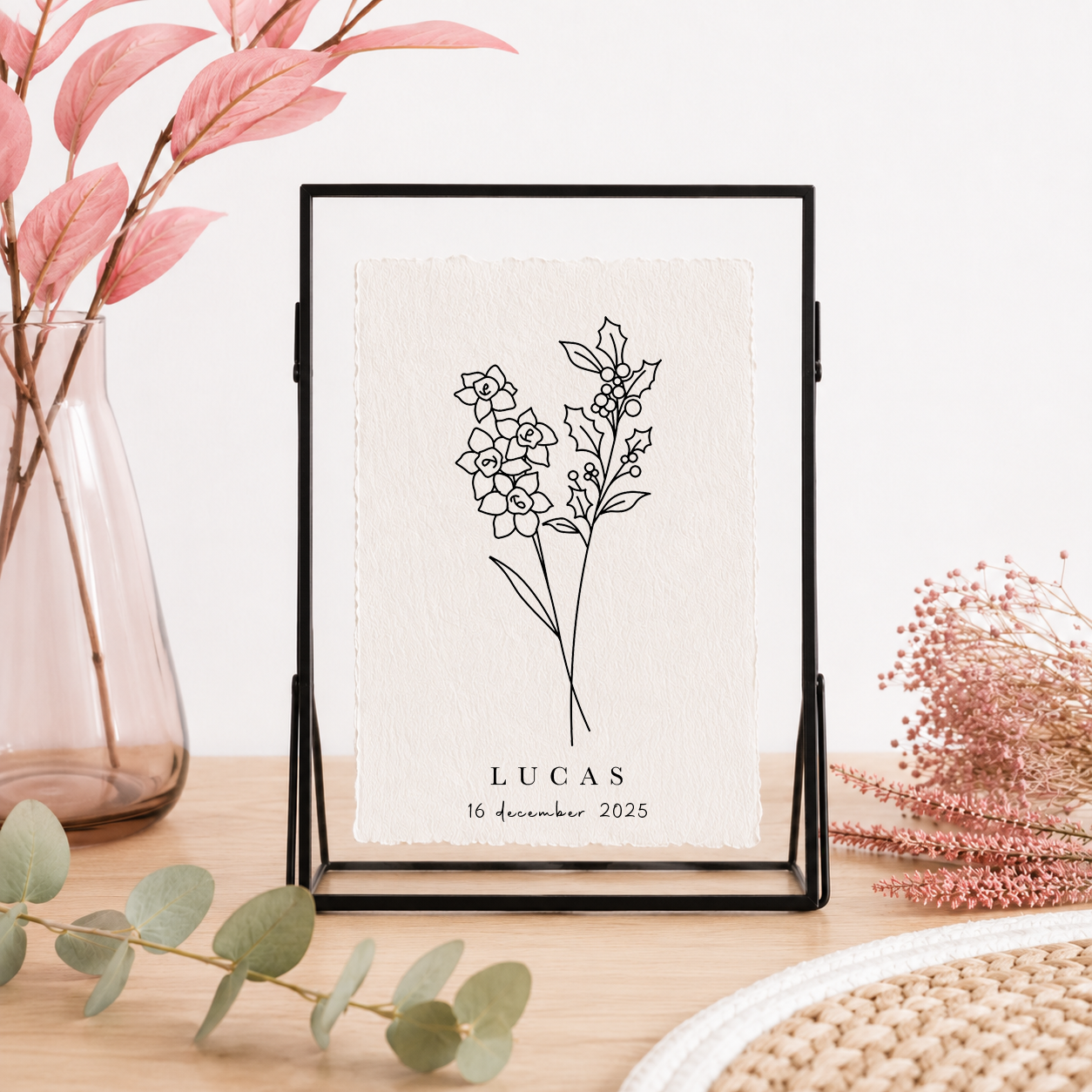 December Geboortebloem | Gepersonaliseerd op Handgeschept Katoenpapier