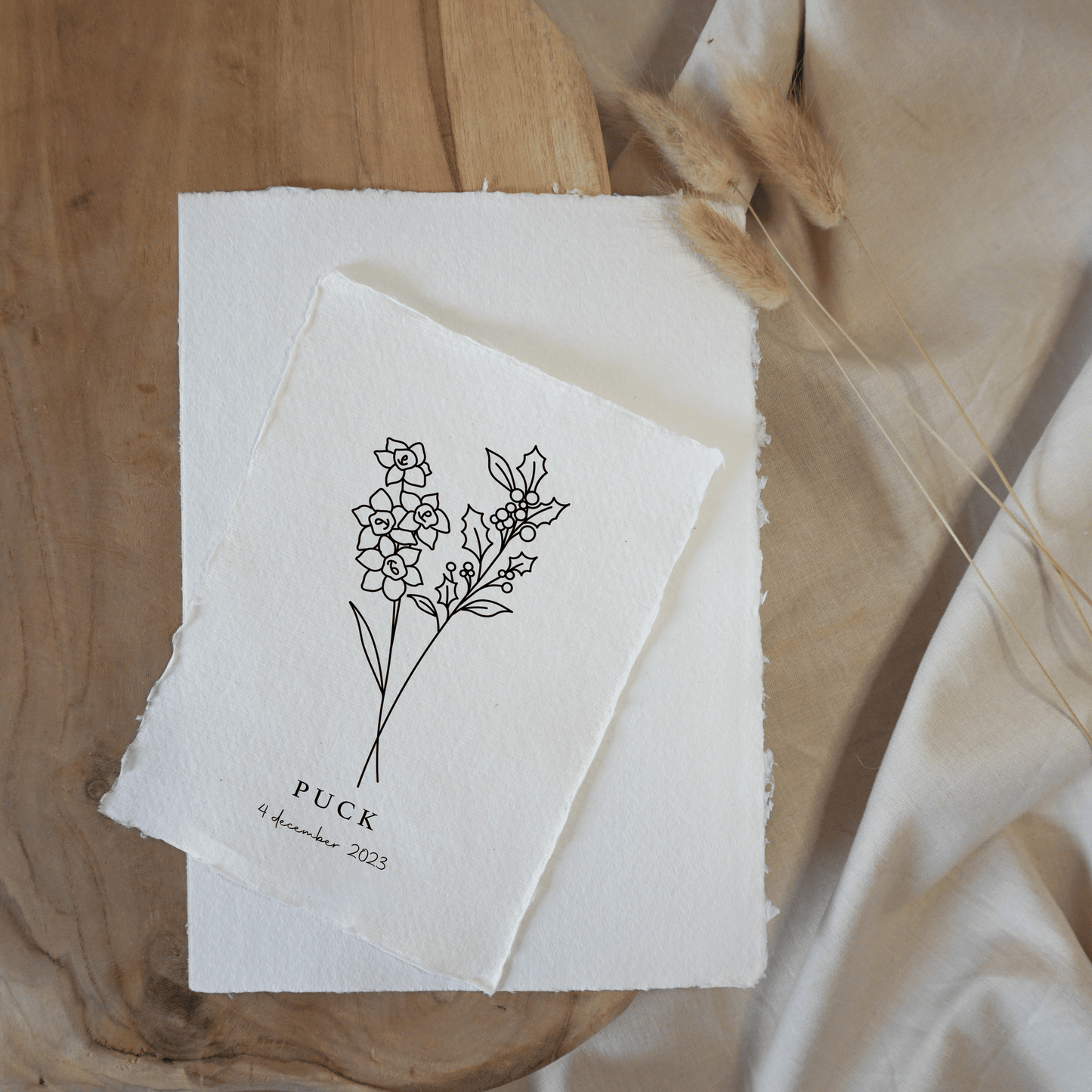 December Geboortebloem | Gepersonaliseerd op Handgeschept Katoenpapier