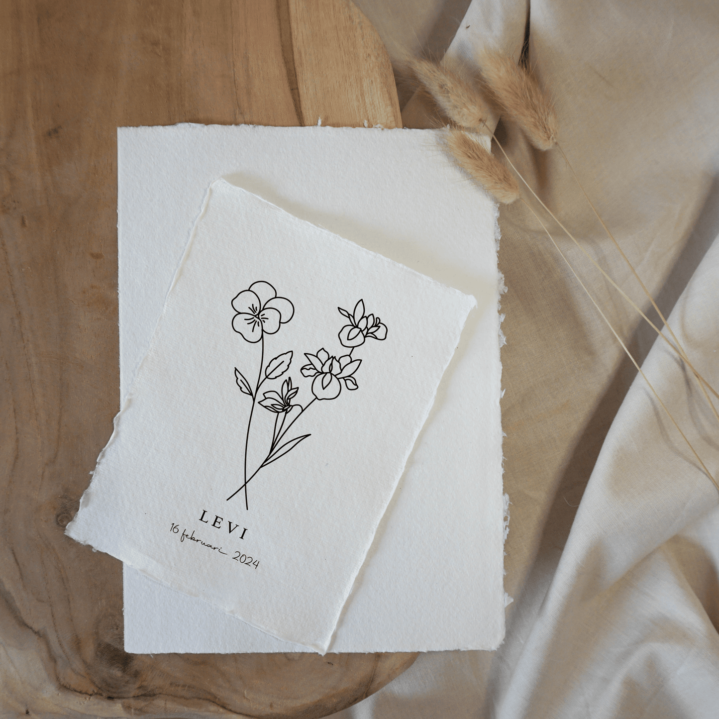 Februari Geboortebloem | Gepersonaliseerd op Handgeschept Katoenpapier