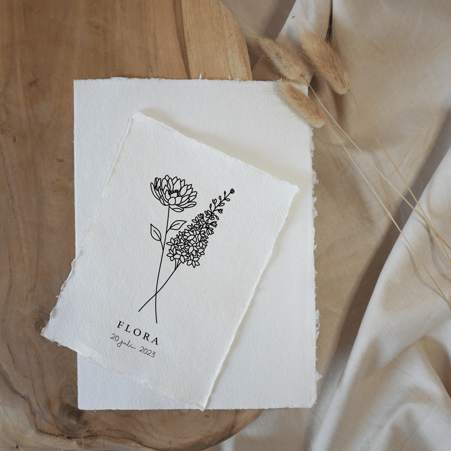 Juli Geboortebloem | Gepersonaliseerd op Handgeschept Katoenpapier