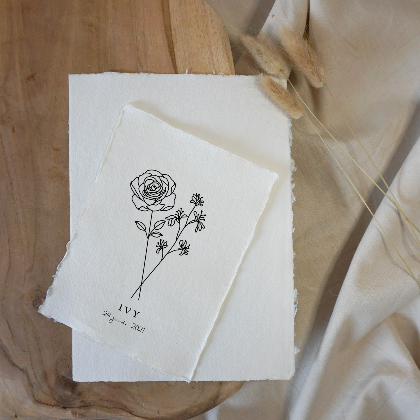 Juni Geboortebloem | Gepersonaliseerd op Handgeschept Katoenpapier