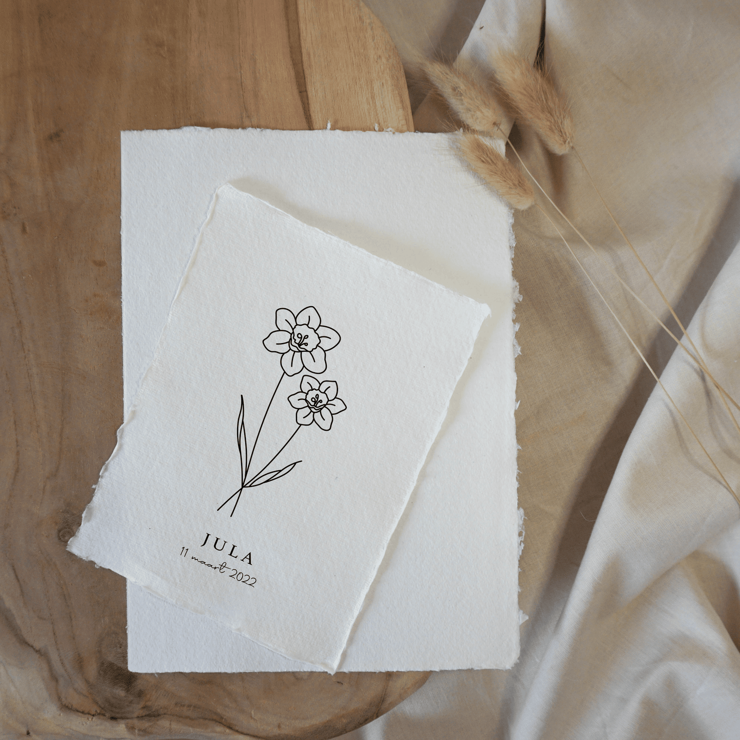 Maart Geboortebloem | Gepersonaliseerd op Handgeschept Katoenpapier