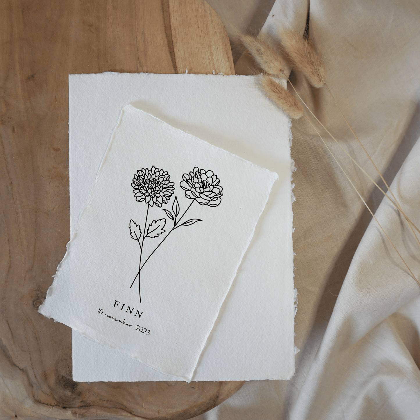 November Geboortebloem | Gepersonaliseerd op Handgeschept Katoenpapier