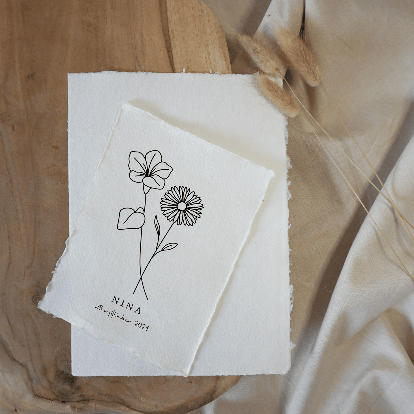 September Geboortebloem | Gepersonaliseerd op Handgeschept Katoenpapier