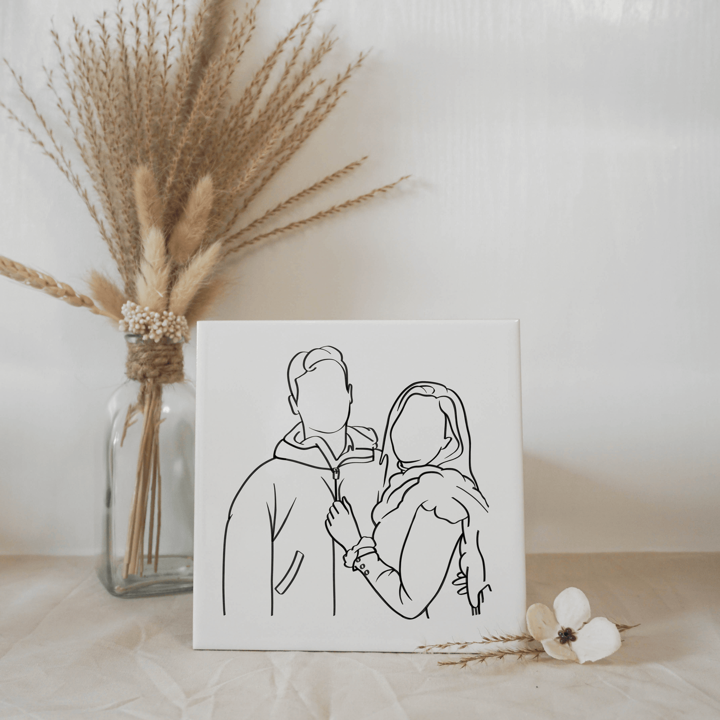 Tegel met Gepersonaliseerde Line Art Illustratie