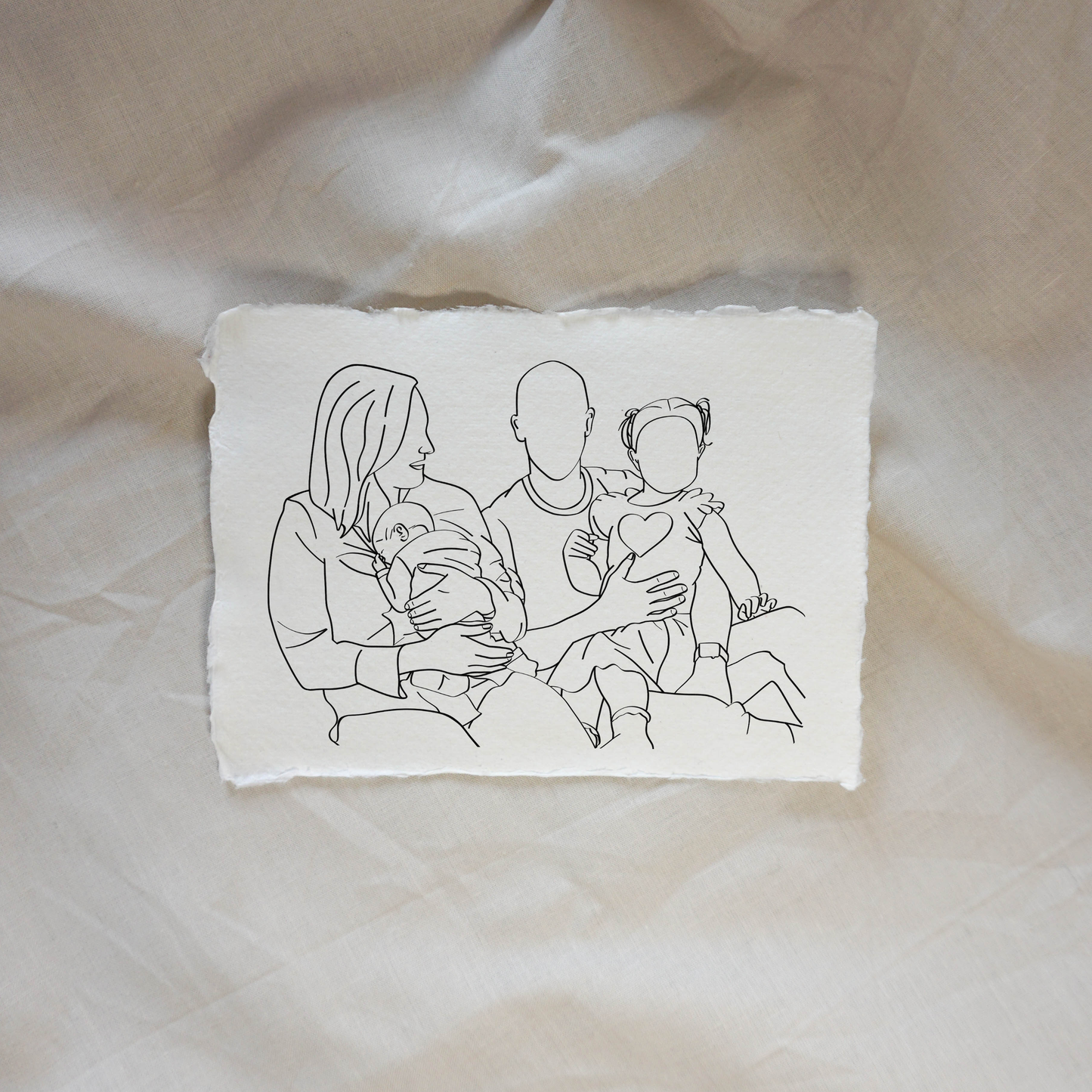 Portret Line Art Illustratie Op Handgeschept Katoenpapier