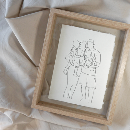 (Familie) Portret Line Art Illustratie (3-5 personen) Op Handgeschept Katoenpapier