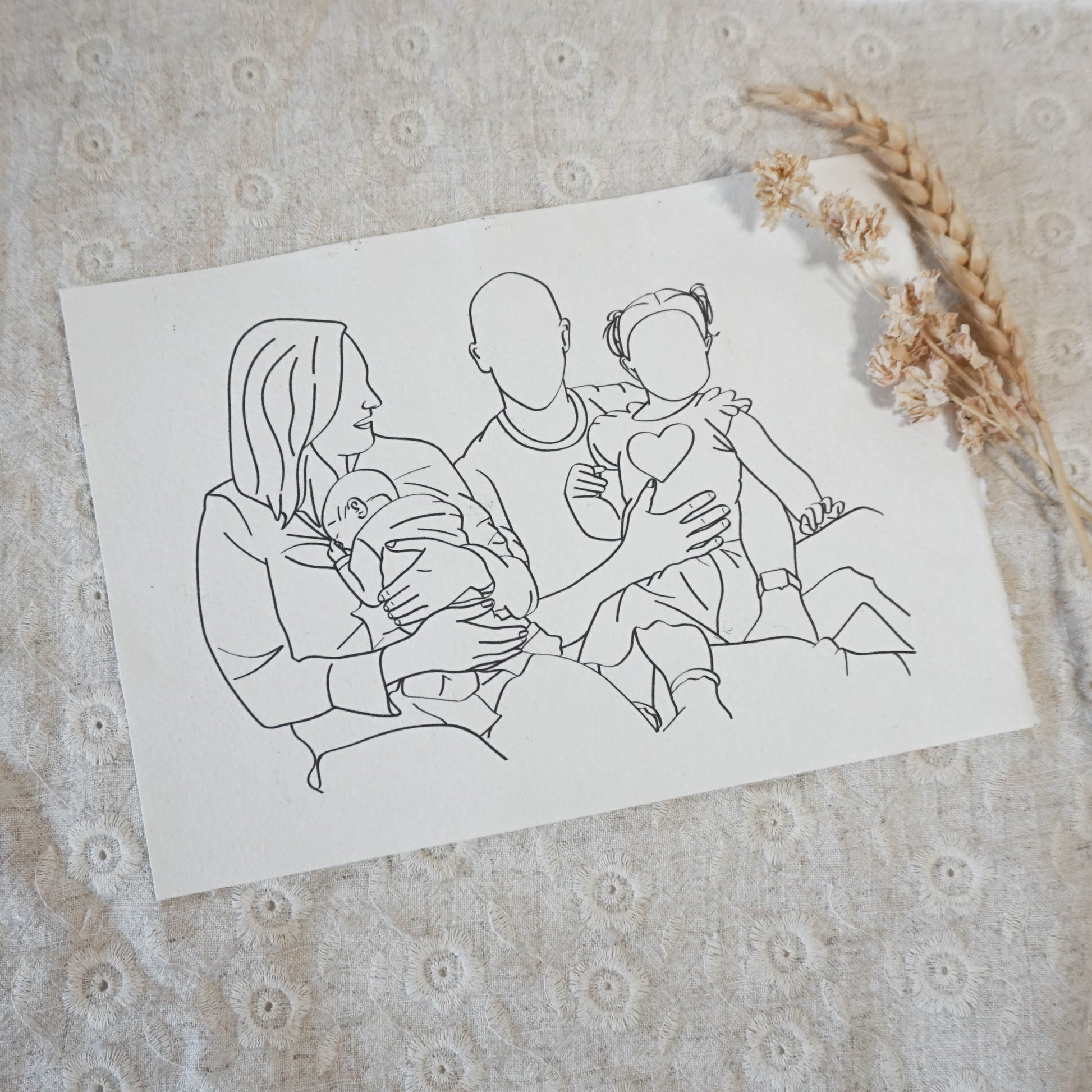 Familie line art 4 personen