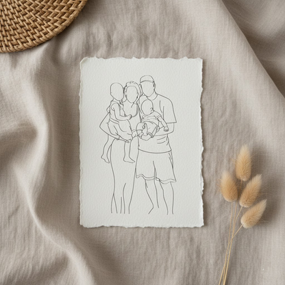 Portret Line Art Illustratie Op Handgeschept Katoenpapier