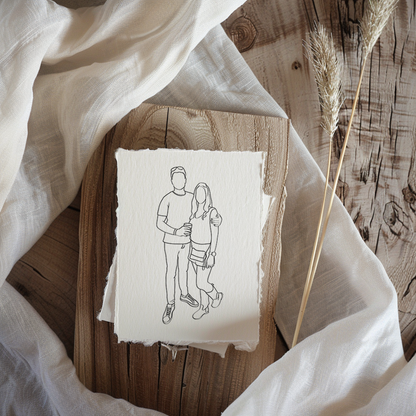 Portret Line Art Illustratie Op Handgeschept Katoenpapier