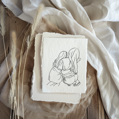 Portret Line Art Illustratie Op Handgeschept Katoenpapier