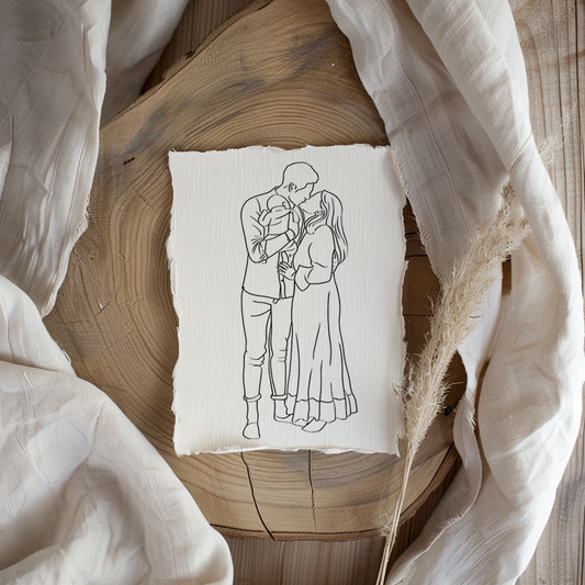 Portret Line Art Illustratie Op Handgeschept Katoenpapier