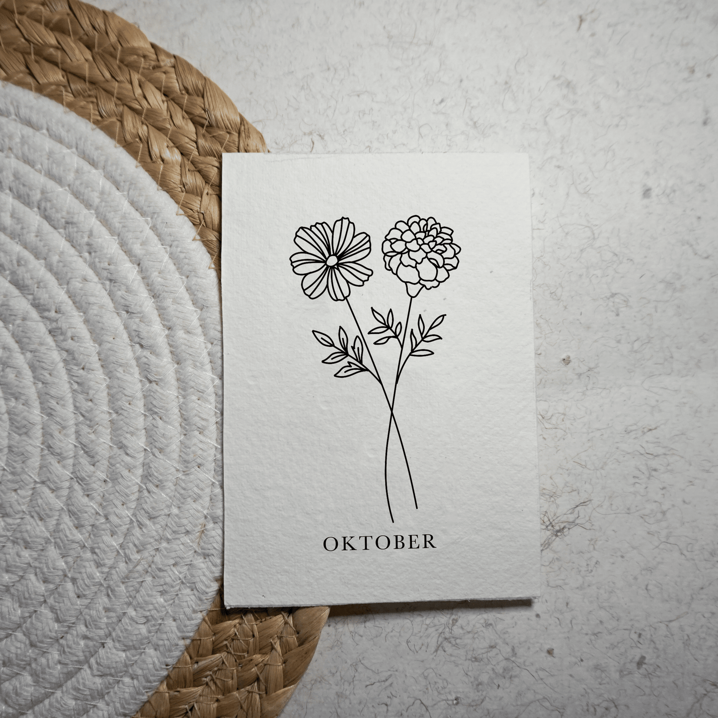 Geboortebloemenkaartje Oktober | Gedrukt op Handgeschept Katoenpapier