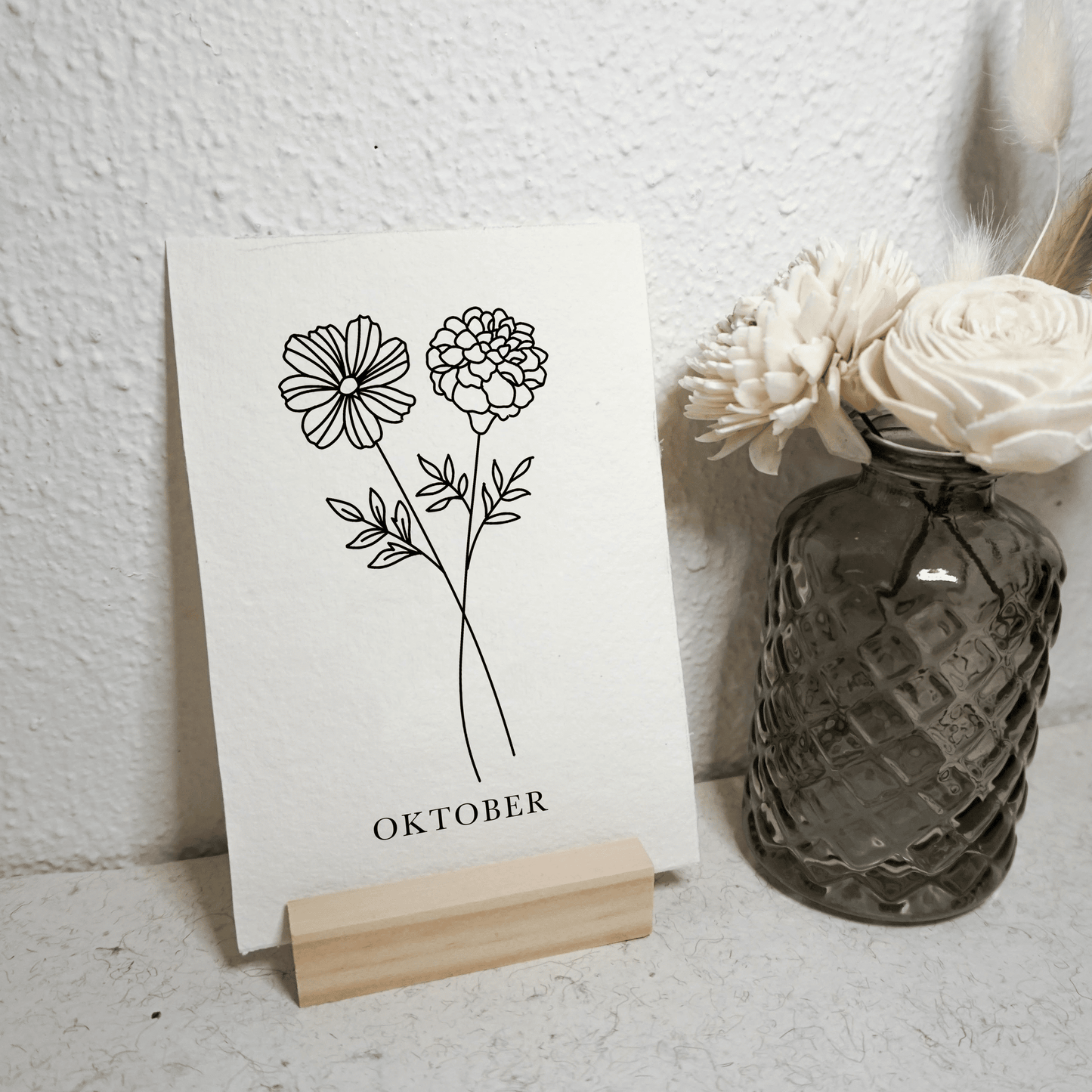 Geboortebloemenkaartje Oktober | Gedrukt op Handgeschept Katoenpapier