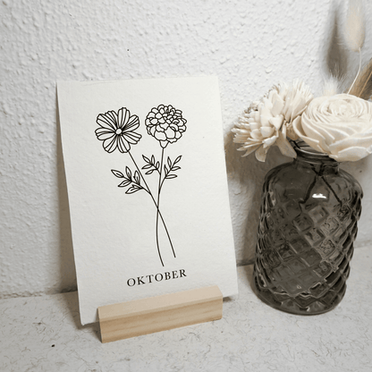Geboortebloemenkaartje Oktober | Gedrukt op Handgeschept Katoenpapier
