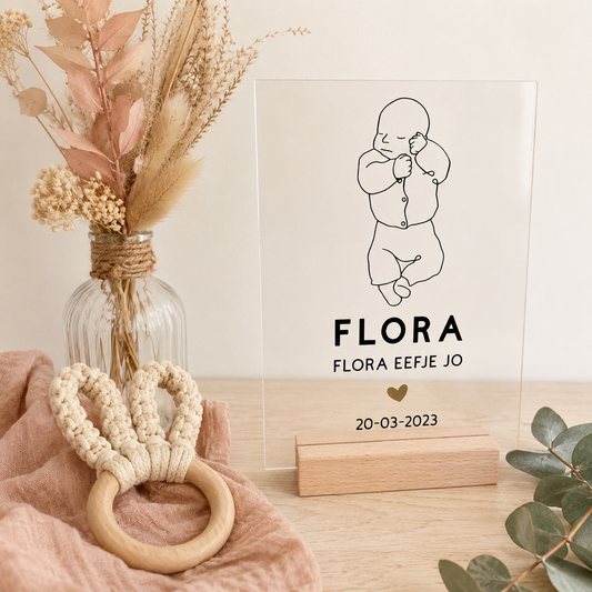 Geboorteframe met Gepersonaliseerde Line Art Illustratie - incl. houder