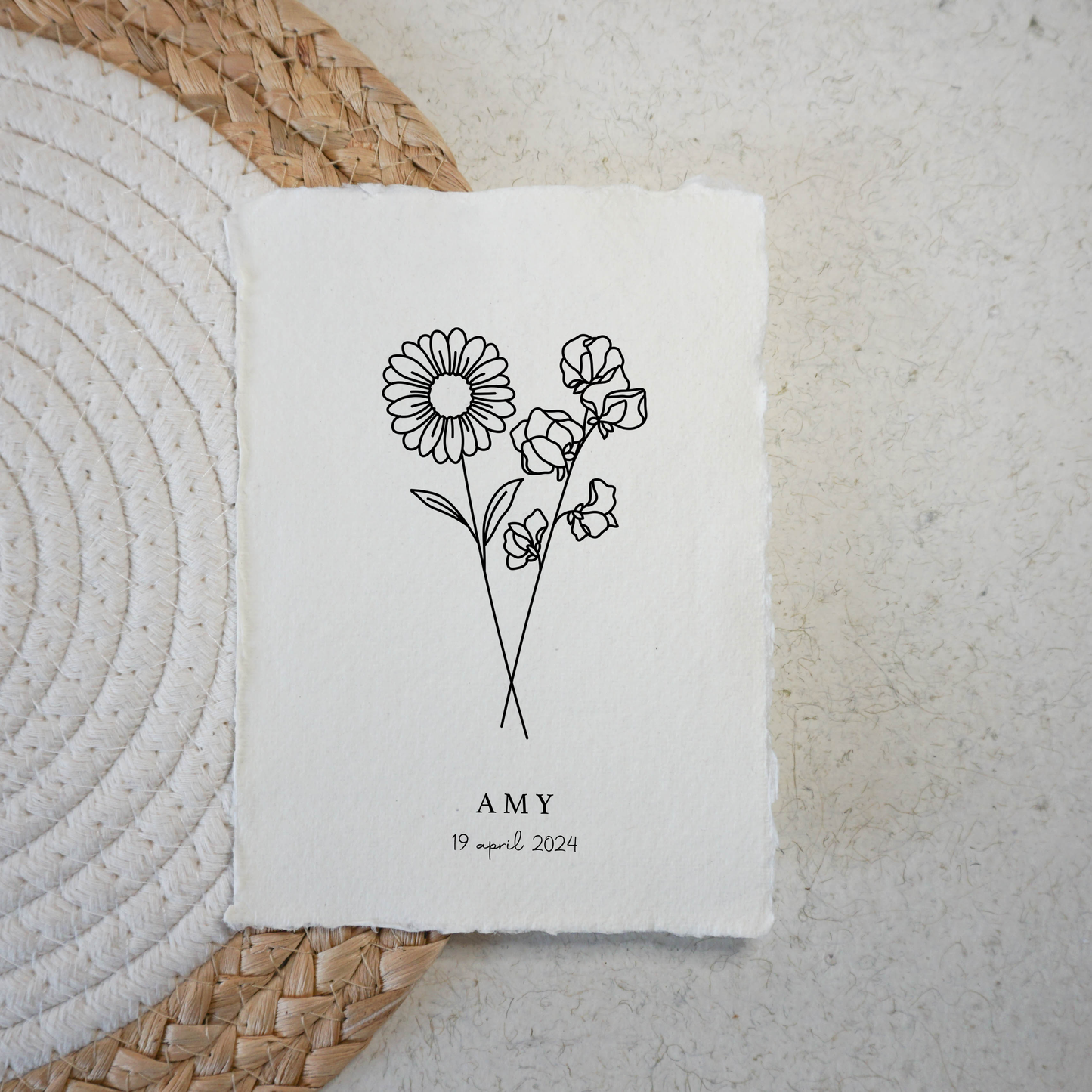 April Geboortebloem | Gepersonaliseerd op Handgeschept Katoenpapier
