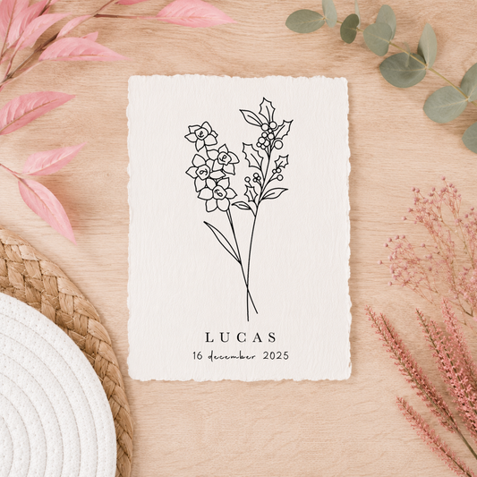 December Geboortebloem | Gepersonaliseerd op Handgeschept Katoenpapier