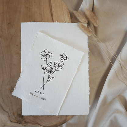 Februari Geboortebloem | Gepersonaliseerd op Handgeschept Katoenpapier
