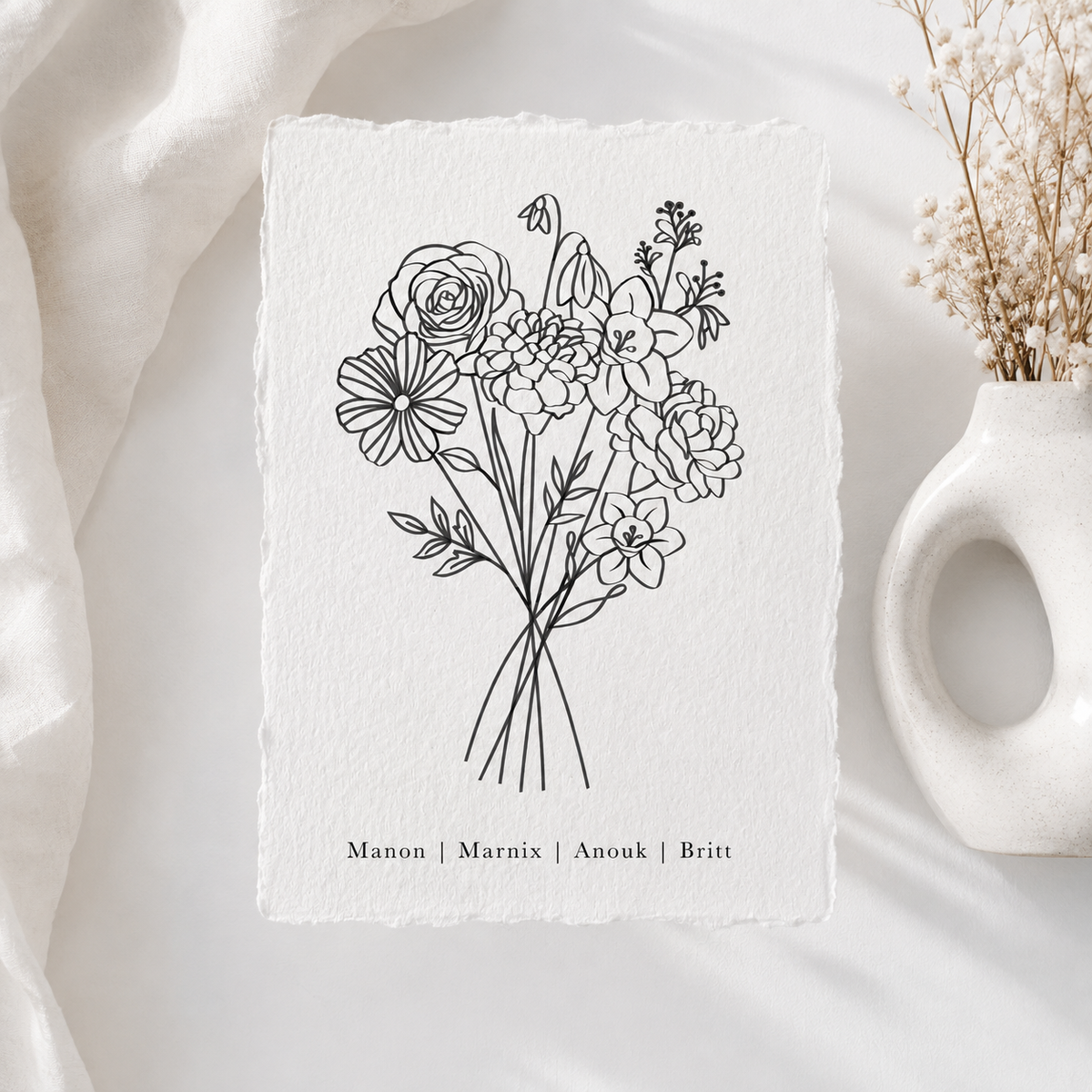 Gepersonaliseerd Geboortebloemen Boeket | Gedrukt op Handgeschept Katoenpapier
