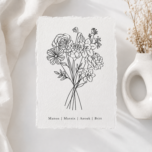 Gepersonaliseerd Geboortebloemen Boeket | Gedrukt op Handgeschept Katoenpapier