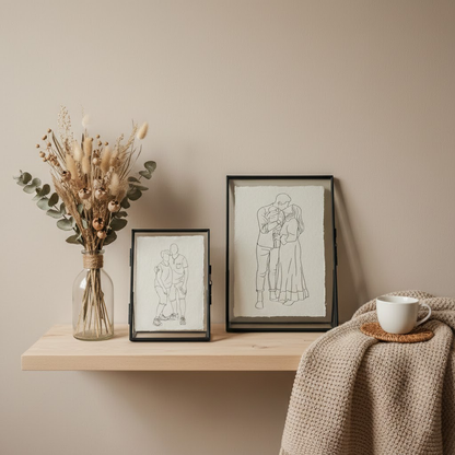 Portret Line Art Illustratie Op Handgeschept Katoenpapier