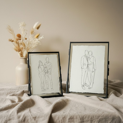 Portret Line Art Illustratie Op Handgeschept Katoenpapier