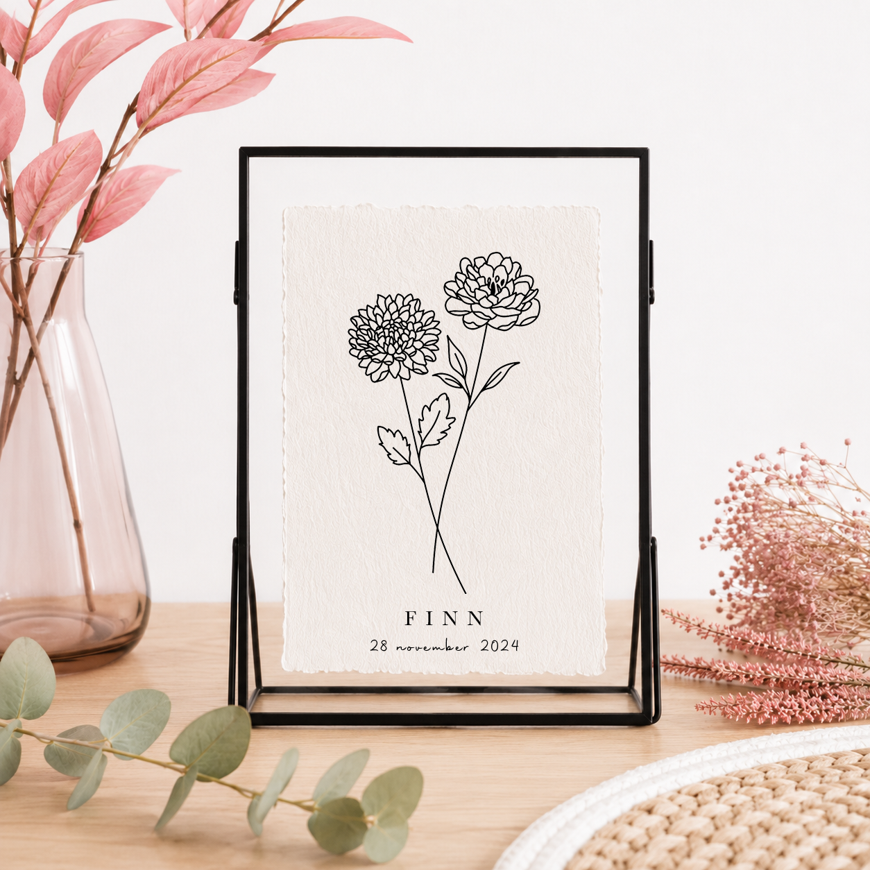 November Geboortebloem | Gepersonaliseerd op Handgeschept Katoenpapier