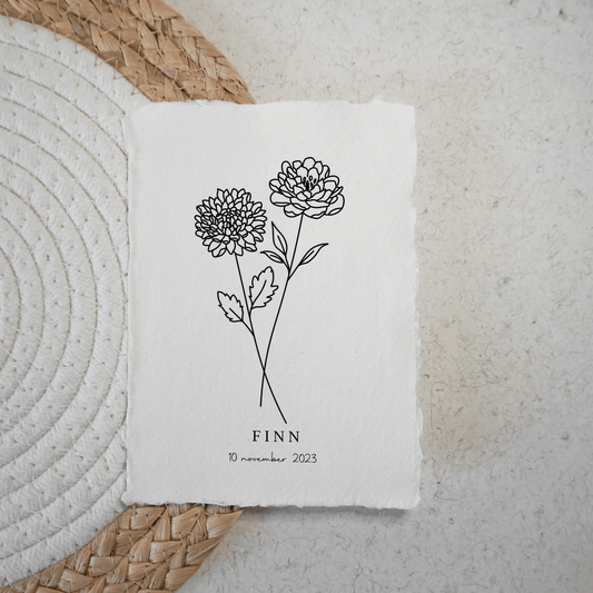 November Geboortebloem | Gepersonaliseerd op Handgeschept Katoenpapier