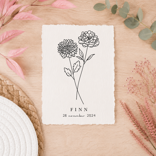 November Geboortebloem | Gepersonaliseerd op Handgeschept Katoenpapier
